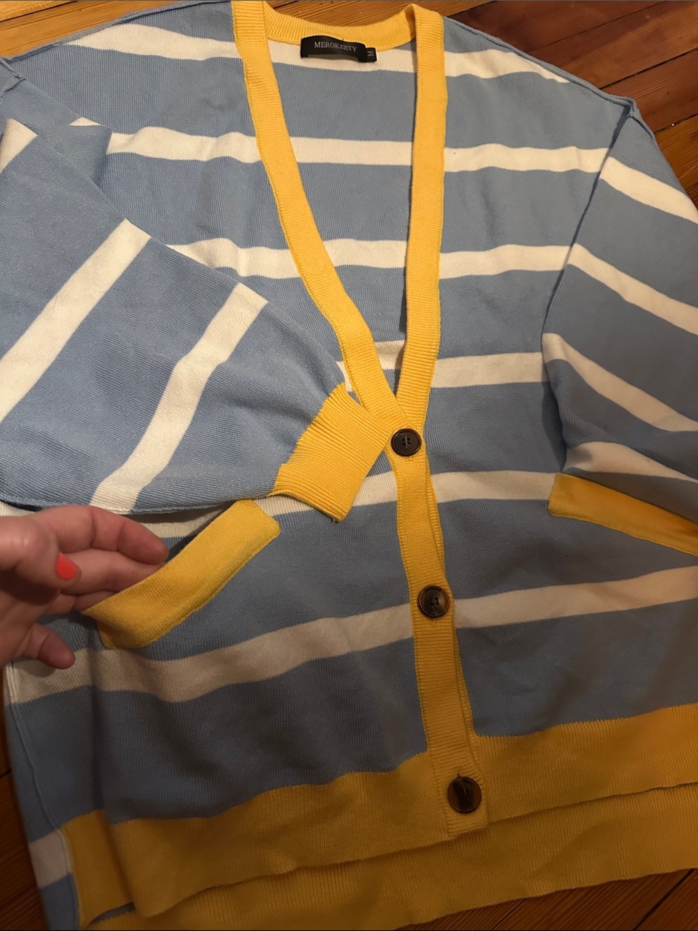Merokeety Women’s Oversized Striped Sweater in Yellow, White & Light Blue